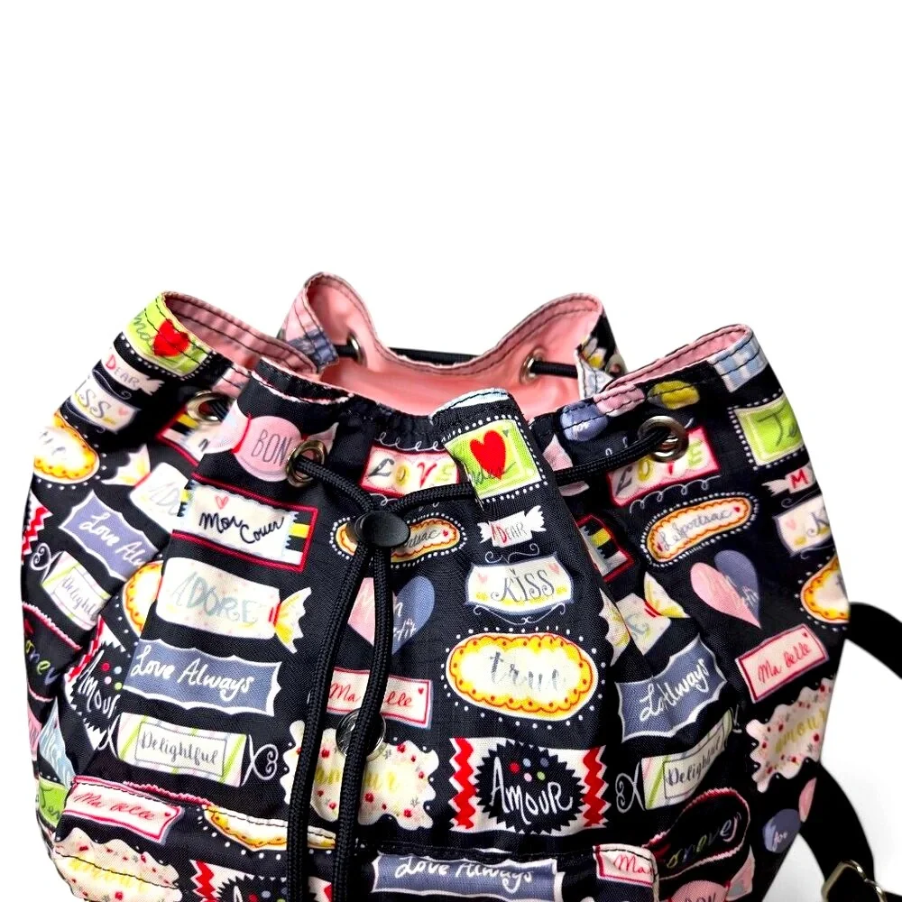 Lesportsac Edie Mini Back Pack Bag Candy‎ Wrapper Canvas Trim Boxy Body School